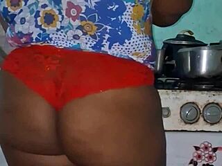Naughty ebony crente gets wild in the kitchen with her big ass