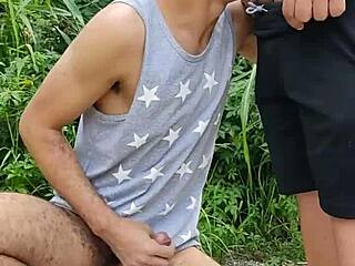 she sucked the farmer's big cock in the field while friend filmed