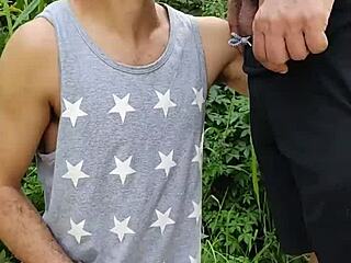 she sucked the farmer's big cock in the field while friend filmed