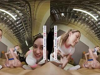 naughty america babes kyler quinn and paige owens tag team a gym stud, licking and teasing