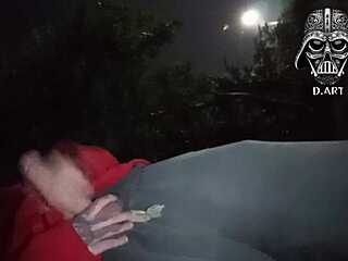 In the garden, a dominant figure with a huge cock invites you to drink his hot cum from the toilet