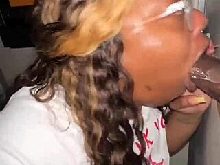 Ebony BBW, you gonna throat that stranger's big black cock at the glory hole?