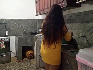 I pull bait off stepbrother's penis in kitchen with a slick homemade blowjob