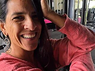 Hot brunette banged at condo gym session