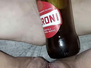 gretala, pregnant and horny, rubs bottle on juicy pussy lips