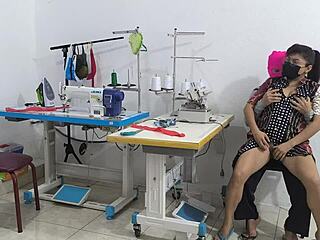 Can you handle this intense seduction with a Latina in the sewing workshop?