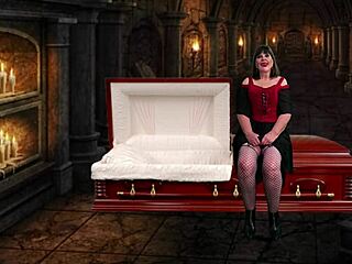 hey granny vampyra stroking my strapon for those intense orgasms with licking and sucking