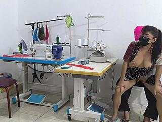 Intense seduction unfolds in the sewing workshop with flair