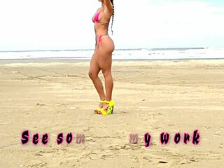 Nanda exposes herself publicly in a bikini, getting double penetrated outdoors.