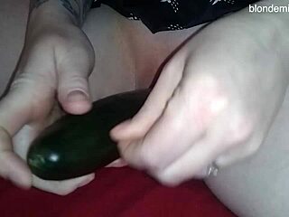 blonde milf explores food fetish with cucumber