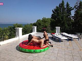 Oiled lesbian chicks rub each other to intense climax