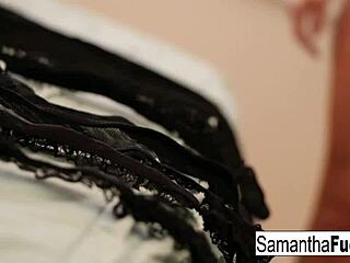 Bombshell Samantha's sexy solo in lingerie.