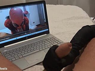 Milf Handjob Jerks Off Big Cock Until Cum on Gloves POV