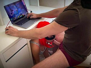 Ginger Girl Sucks Cock Teasingly While Gamer Plays Dota