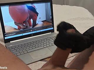 Milf Handjob Jerks Off Big Cock Until Cum on Gloves POV