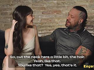 Man, inked babe with trimmed pussy sucks like crazy, umm... total desire!