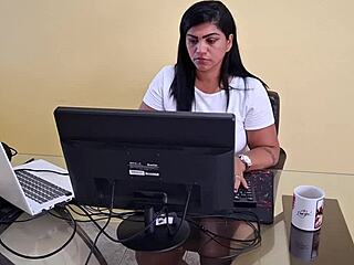 Nicoly Mattos gives ass on reception sofa after boss blowjob 😈