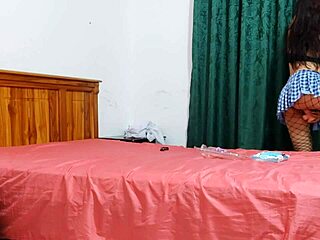 Busty housewife puts on student uniform to remember being young and slutty. She masturbates her vagina fantasizing about fucking.