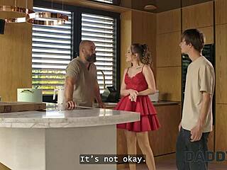 Slutty GF sucks one cock while stripteasing for another nearby