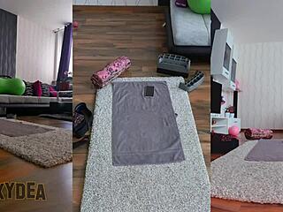 Naked Latina shakes ass in triple cam workout