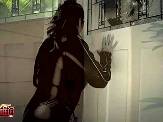 Masked cat burglar in catsuit ties up milf for control