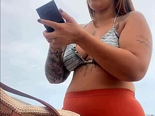 swollen wet pussy on the beach flashing for big cock