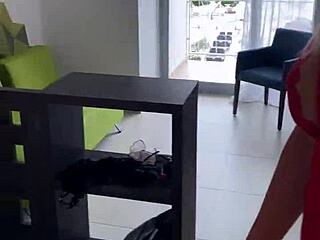 Is Lisa flashing in lingerie on the balcony?