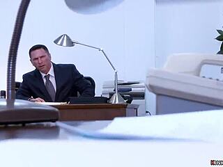 Busty blonde secretary bdsm dp fucked with choking and submission