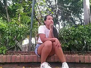 Horny Colombian lesbians dare to masturbate pussies in public park