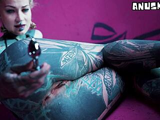 Solo anal fisting with toys for tattooed girl