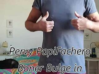 pervy papifachero rubbing his daddy bulge in n2n shorts and pink thong to stay warm