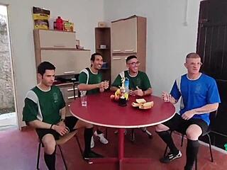 Soccer team makes the slut suck everyone 😏