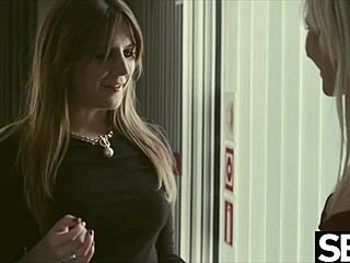 Watch lesbian beauties dive into kinky strap-on play