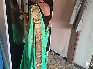 My Village Bhabhi Shivani in Green Saree