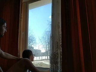 Helga Bosk gets risky banging by the window with people passing by