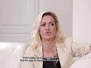 Couple roughly spitroasts heartbroken blonde with deepthroat and strapon - will pounder, cherry kiss, lolly dames