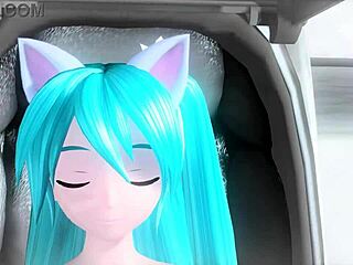 Hatsune Miku appears in Hello Planet Project Diva with a full nude mod featuring her cat costume completely exposed