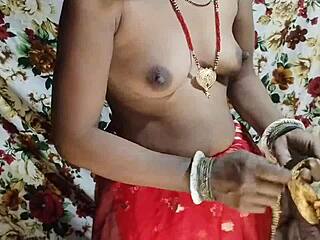 Great sex with bhabhi in red saree and after removing the black blouse opportunity to squeeze the boobs and ass fuck hindi audio claire vais