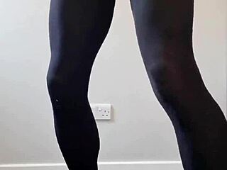 Big Tranny Cock Cums in Pantyhose Stockings