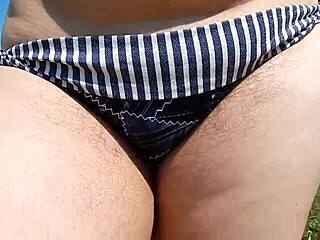 hairy mature milf exposes herself outdoors in public