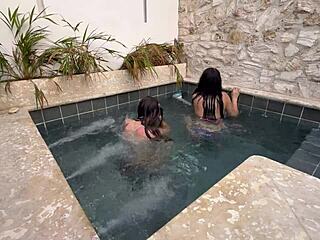 i watch two lesbians masturbatin in pool