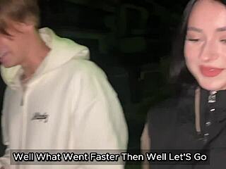 She gives a blowjob to this random guy after their walk. Ends with cum deep in her throat, all homemade.