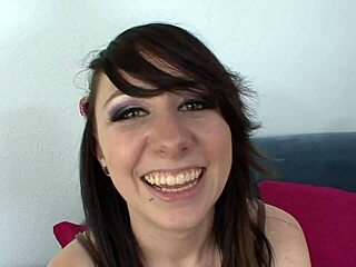 Slutty brunette's shaved pussy pounded hard by big white dick!