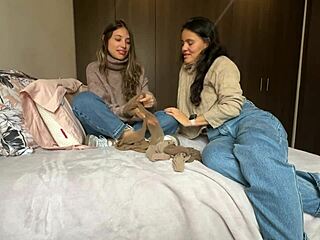 Neighbor teaches trying sheer stockings with husband