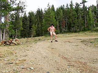 Exhibitionist Flashing Naked On Mountain Top In Sheer Outfit