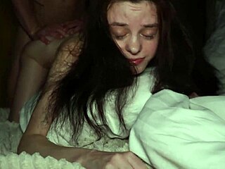 Skinny Brunette Gets Rough Bareback Sex With Big Cock In Bedroom At Night