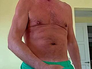 pervy papifacheros fat daddie boner flies in soft cotton shorts