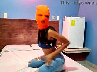 Brunette Stepsister Celebrates Halloween In Hotel Bed.