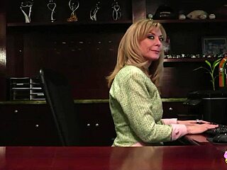 Horny secretary pepper kester pleases busty milf boss nina hartley lesbian sex