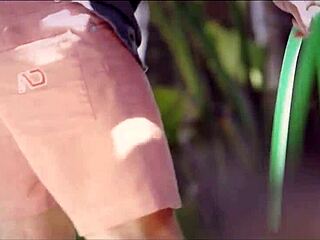 housewife milf blonde has sex with the gardener outdoor